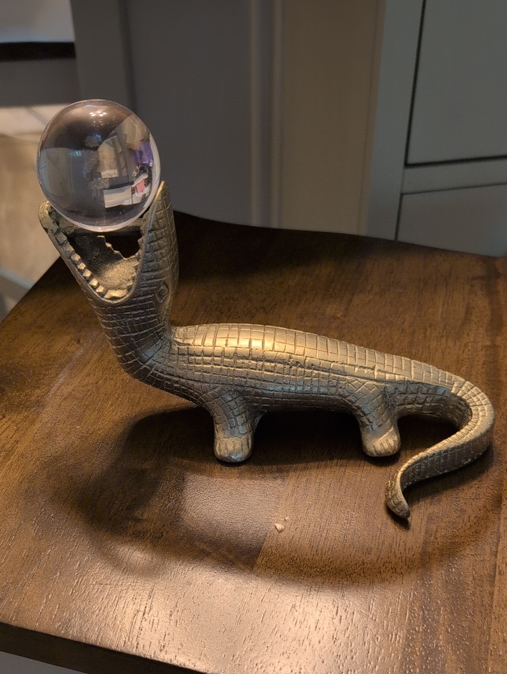 Decorative Gold Crocodile Figurine with Glass Ball - Home Accents